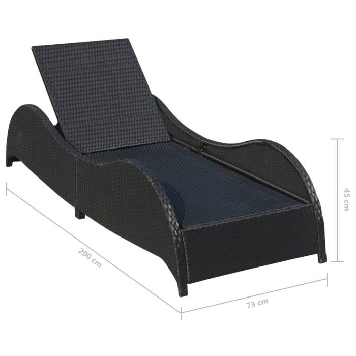 Chaise longue avec coussin Résine tressée Noir – Image 5