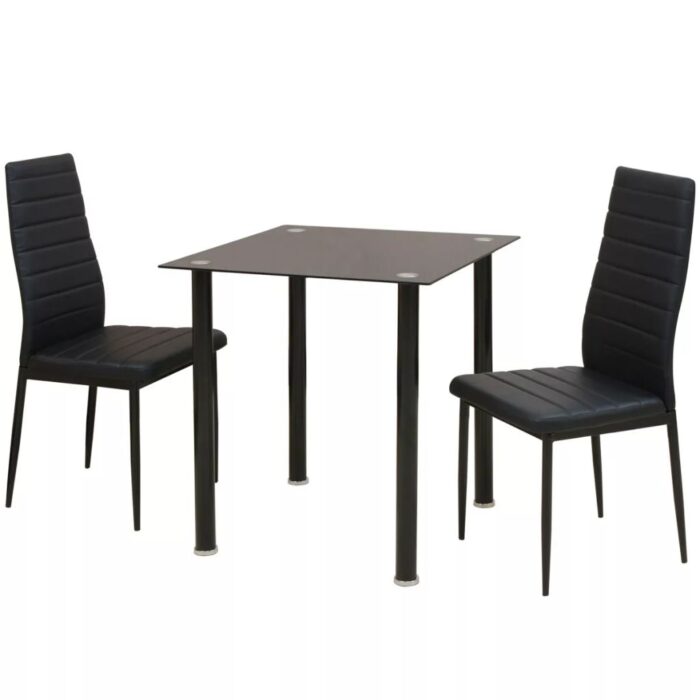 Ensemble de table et chaise de salle à manger 3 pièces noir – Image 1