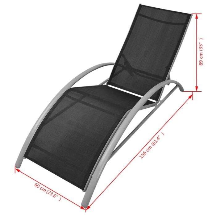 Chaises longues avec table Aluminium Noir – Image 5