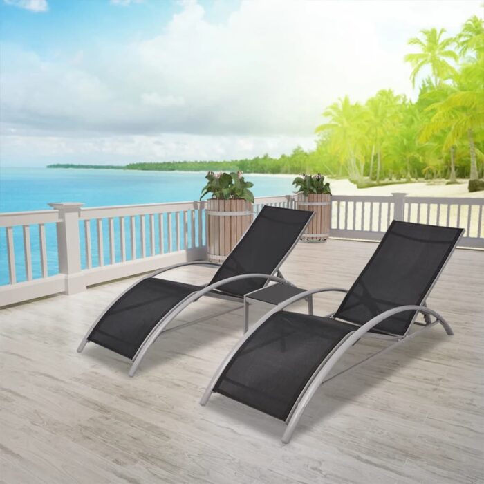 Chaises longues avec table Aluminium Noir – Image 1
