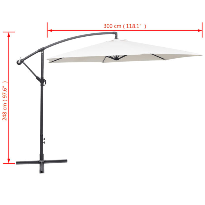 Parasol de jardin en porte-à-faux 3 m blanc sable – Image 7