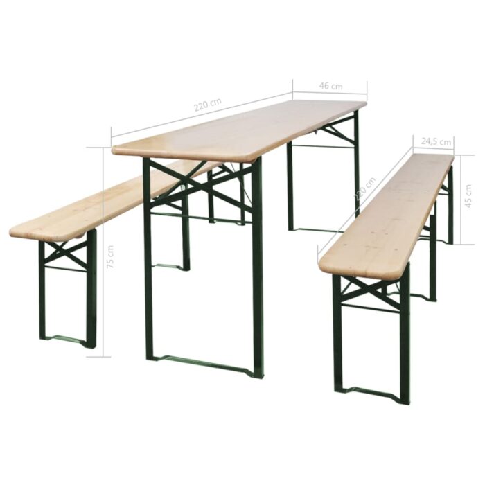 Table de brasserie pliable avec 2 bancs 220 cm Bois de sapin – Image 6