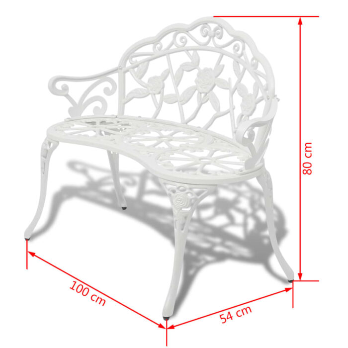 Banc de jardin 100 cm Aluminium coulé Blanc – Image 3