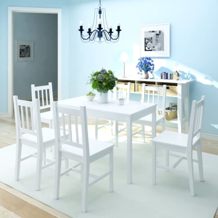 Jeu de salle à manger 7 pcs Pinède Blanc – Image 1