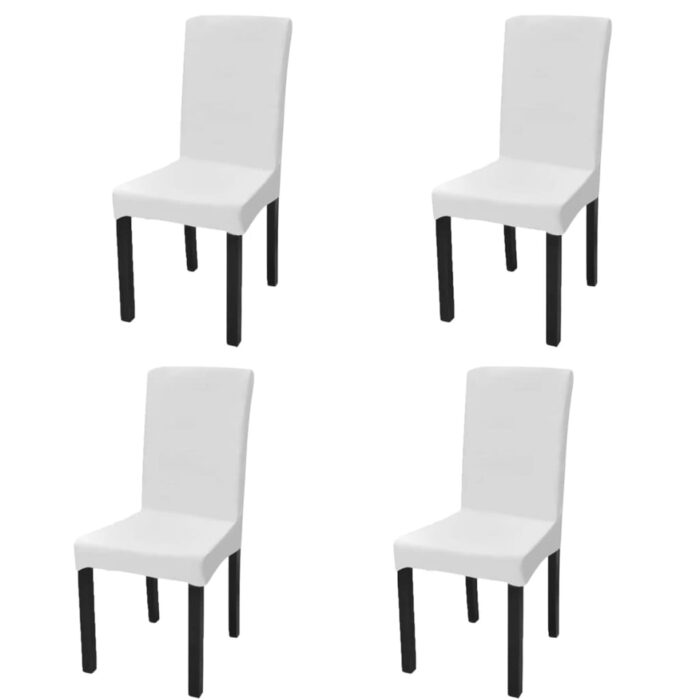 Housse de chaise droite extensible 4 pcs blanc – Image 1