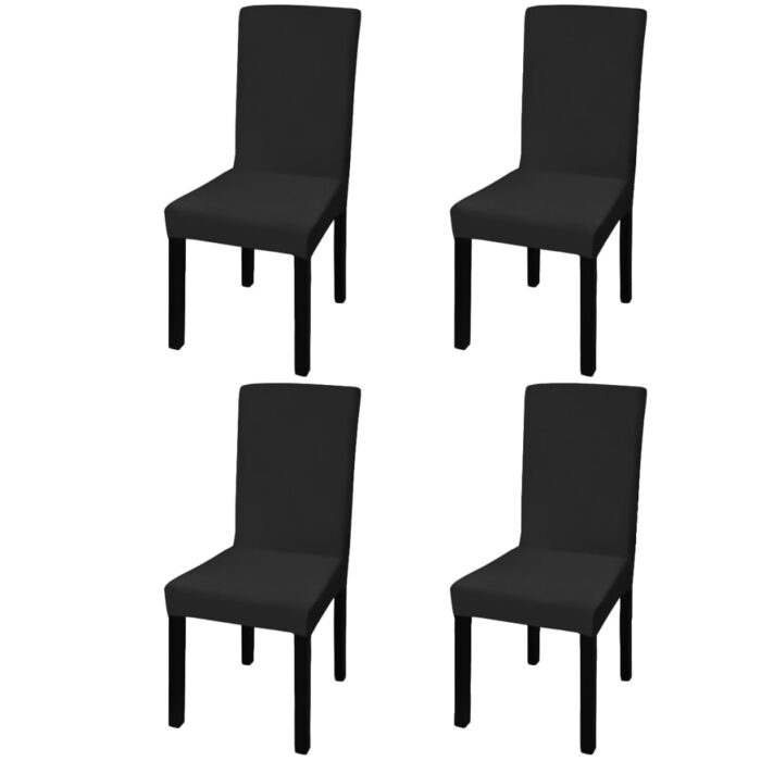 Housse de chaise droite extensible 4 pcs noir – Image 1