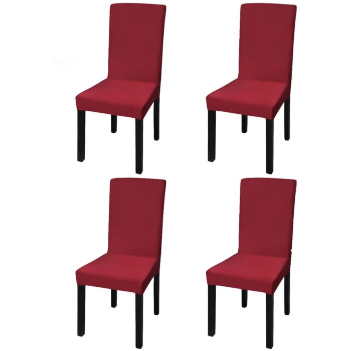 Housse de chaise droite extensible 4 pcs Bordeaux – Image 1