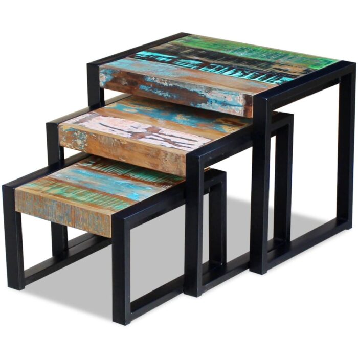 Tables gigognes 3 pcs Bois de récupération massif – Image 2
