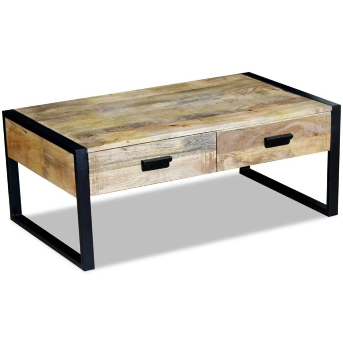 Table basse avec 2 tiroirs Bois de manguier massif 100x60x40 cm – Image 1