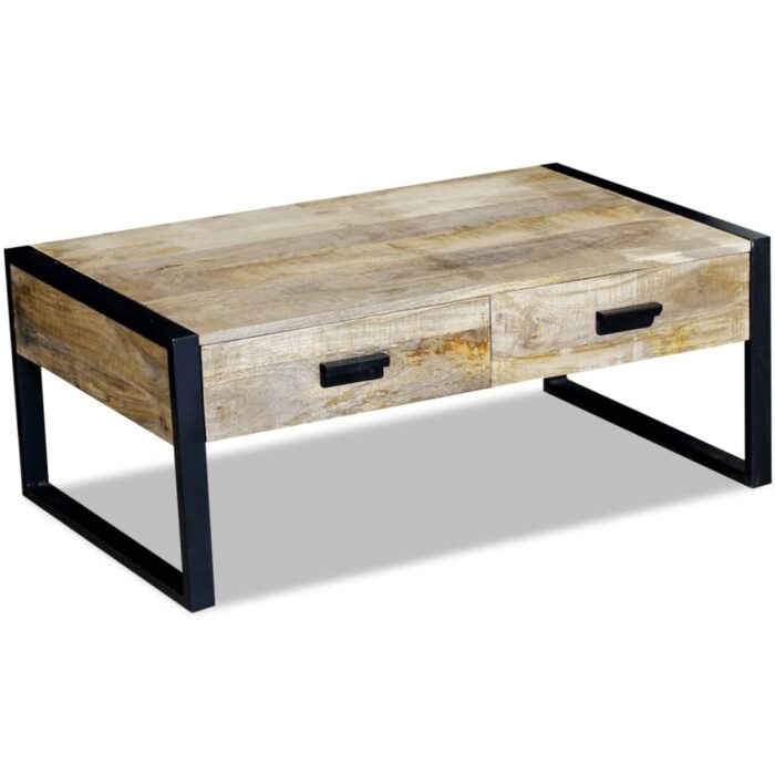 Table basse avec 2 tiroirs Bois de manguier massif 100x60x40 cm – Image 2