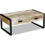 Table basse avec 2 tiroirs Bois de manguier massif 100x60x40 cm – Image 3