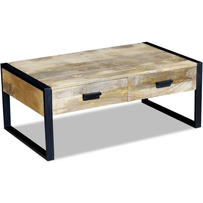 Table basse avec 2 tiroirs Bois de manguier massif 100x60x40 cm – Image 3