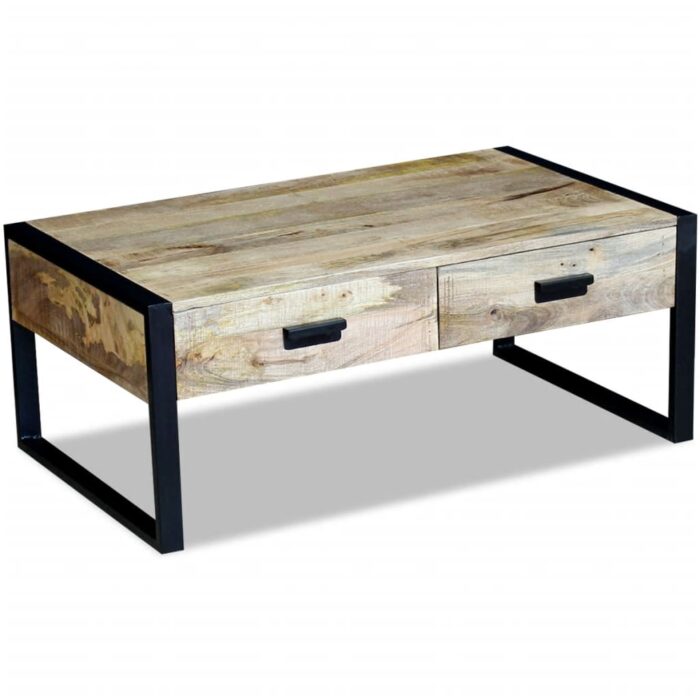 Table basse avec 2 tiroirs Bois de manguier massif 100x60x40 cm – Image 4