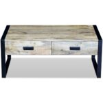 Table basse avec 2 tiroirs Bois de manguier massif 100x60x40 cm – Image 5
