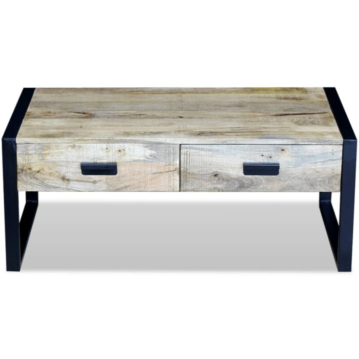 Table basse avec 2 tiroirs Bois de manguier massif 100x60x40 cm – Image 5
