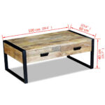 Table basse avec 2 tiroirs Bois de manguier massif 100x60x40 cm – Image 7