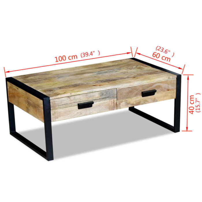Table basse avec 2 tiroirs Bois de manguier massif 100x60x40 cm – Image 7
