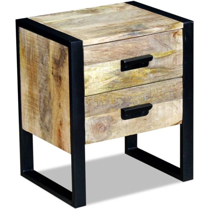 Table auxiliaire à 2 tiroirs bois manguier massif 43x33x51 cm – Image 1