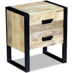 Table auxiliaire à 2 tiroirs bois manguier massif 43x33x51 cm – Image 2
