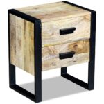 Table auxiliaire à 2 tiroirs bois manguier massif 43x33x51 cm – Image 3