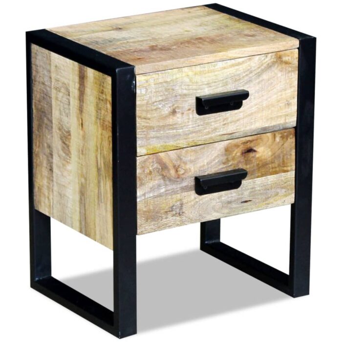 Table auxiliaire à 2 tiroirs bois manguier massif 43x33x51 cm – Image 3