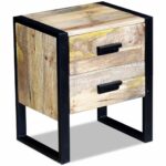 Table auxiliaire à 2 tiroirs bois manguier massif 43x33x51 cm – Image 4