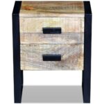 Table auxiliaire à 2 tiroirs bois manguier massif 43x33x51 cm – Image 5