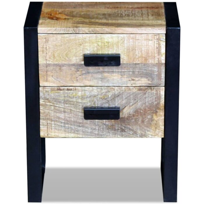 Table auxiliaire à 2 tiroirs bois manguier massif 43x33x51 cm – Image 5