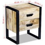 Table auxiliaire à 2 tiroirs bois manguier massif 43x33x51 cm – Image 7