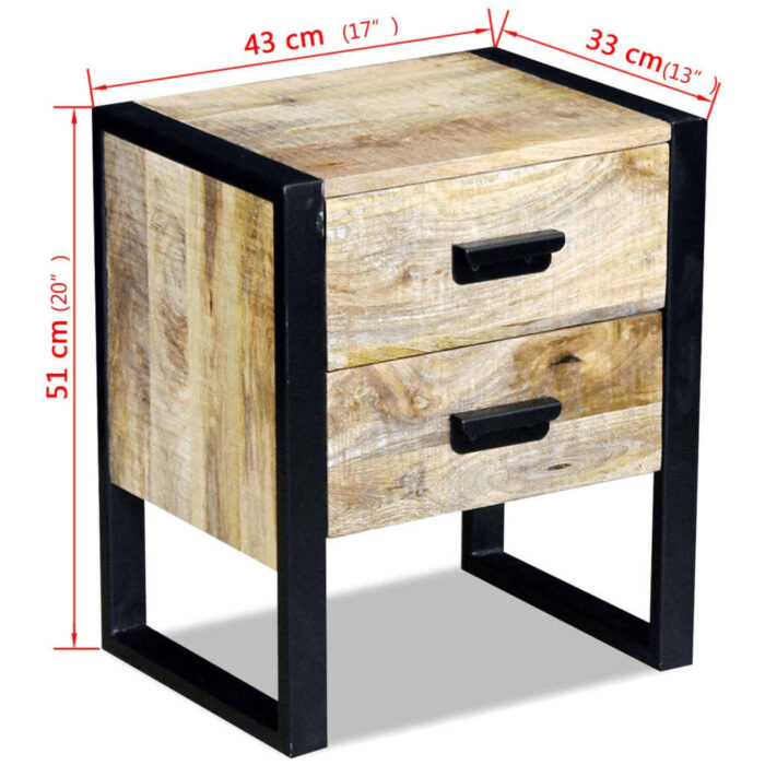 Table auxiliaire à 2 tiroirs bois manguier massif 43x33x51 cm – Image 7
