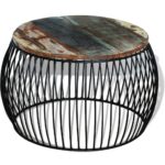 Table basse ronde 68x37 cm Bois de récupération massif – Image 3