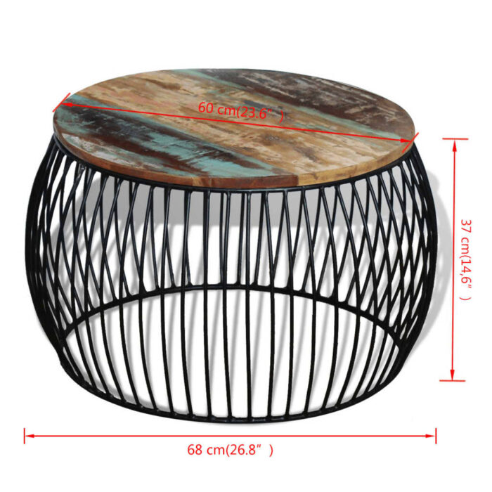 Table basse ronde 68x37 cm Bois de récupération massif – Image 6