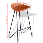Chaises de bar lot de 2 noir et marron cuir véritable – Image 4