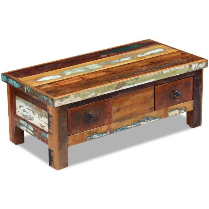 Table basse à tiroirs Bois de récupération 90x45x35 cm – Image 1