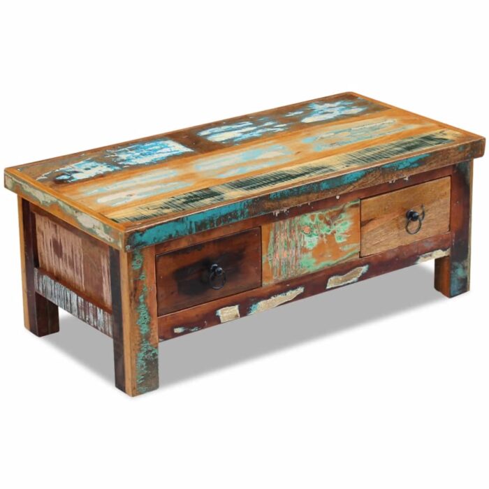 Table basse à tiroirs Bois de récupération 90x45x35 cm – Image 3