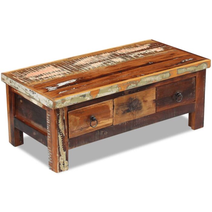 Table basse à tiroirs Bois de récupération 90x45x35 cm – Image 4