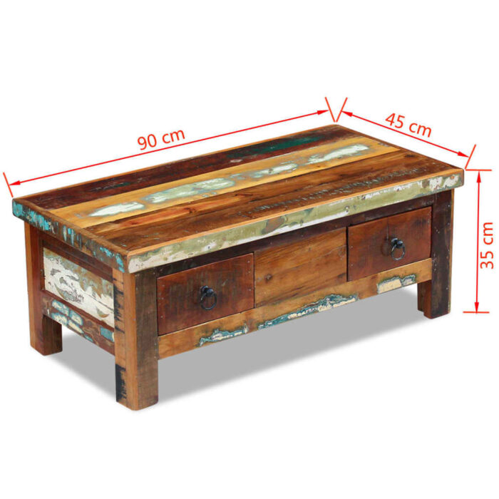Table basse à tiroirs Bois de récupération 90x45x35 cm – Image 7