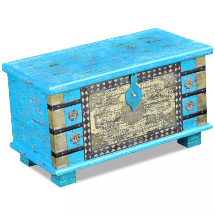 Coffre de rangement Bois de manguier bleu 80 x 40 x 45 cm – Image 2