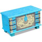 Coffre de rangement Bois de manguier bleu 80 x 40 x 45 cm – Image 3
