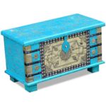 Coffre de rangement Bois de manguier bleu 80 x 40 x 45 cm – Image 4