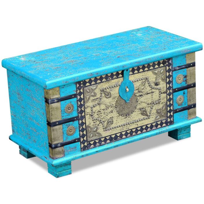 Coffre de rangement Bois de manguier bleu 80 x 40 x 45 cm – Image 4