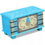 Coffre de rangement Bois de manguier bleu 80 x 40 x 45 cm – Image 5