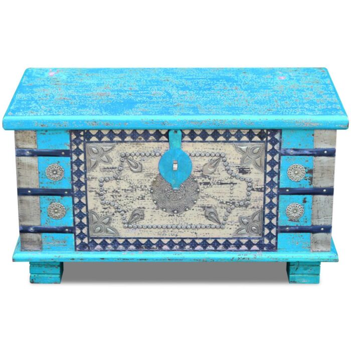 Coffre de rangement Bois de manguier bleu 80 x 40 x 45 cm – Image 6