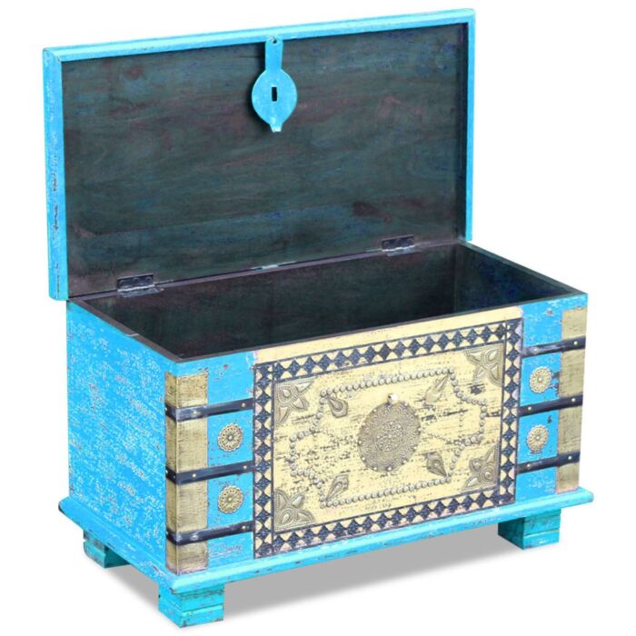 Coffre de rangement Bois de manguier bleu 80 x 40 x 45 cm – Image 7