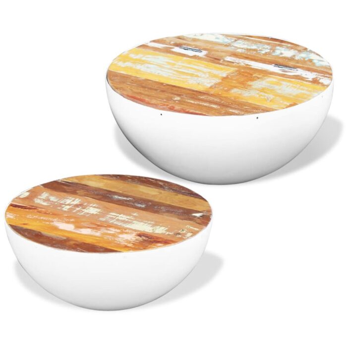 Ensemble de 2 tables basses Forme de bol Bois de récupération – Image 2