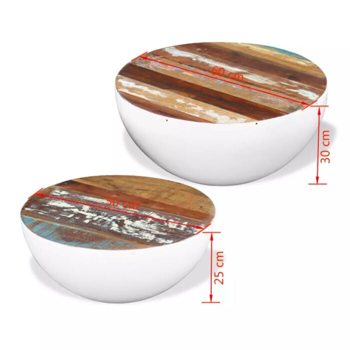 Ensemble de 2 tables basses Forme de bol Bois de récupération – Image 7