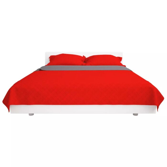 Couvre-lit matelassé double-face Rouge et gris 230x260 cm – Image 2