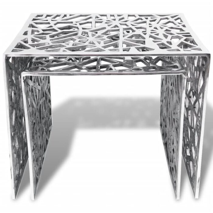 Table auxiliaire carrée 2 pièces Aluminium Argenté – Image 2