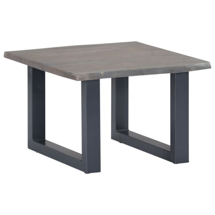Table basse avec bord naturel Gris 60x60x40 cm Bois d'acacia – Image 1
