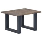 Table basse avec bord naturel Gris 60x60x40 cm Bois d'acacia – Image 11
